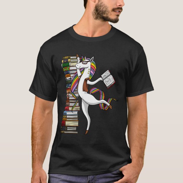 T-shirt Bibliothécaire de lecture de livre de licorne (Devant)