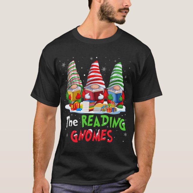 T-shirt Bibliothécaire Les Gnomes De Lecture Noël Drôle Po (Devant)