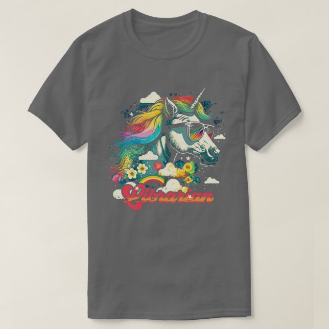 T-shirt Bibliothécaire Rainbow Unicorn (Design devant)