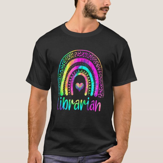 T-shirt Bibliothécaire scolaire arc-en-ciel léopard Tie Dy (Devant)
