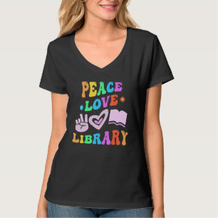 T-shirt BIBLIOTHÈQUE AMOUR PAIX Bibliothécaire Rétro Groov