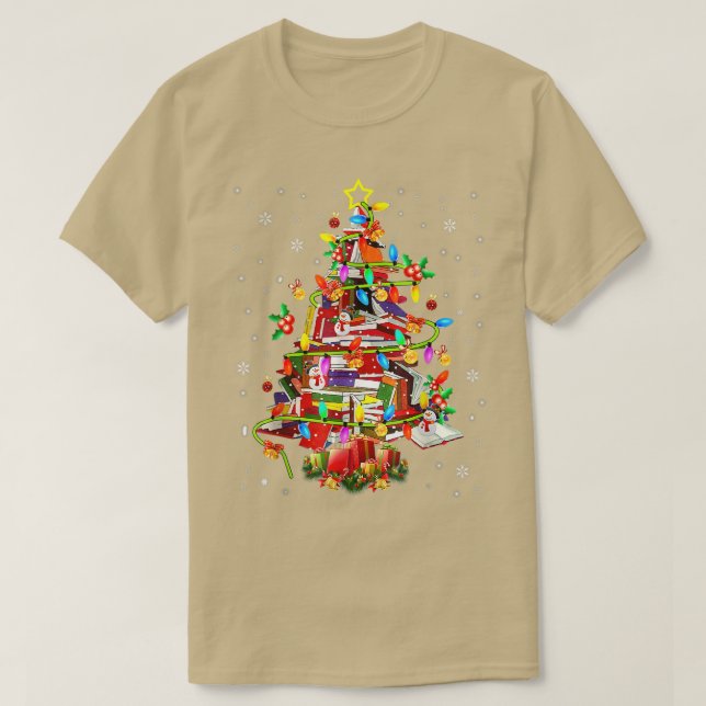 T-shirt Bibliothèque d'arbres Xmas Lumières Bibliothèque d (Design devant)