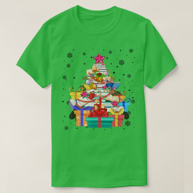 T-shirt Bibliothèque d'arbres Xmas Lumières Bibliothèque d (Design devant)