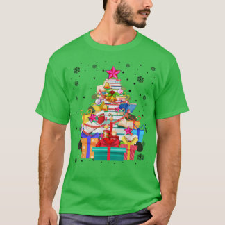 T-shirt Bibliothèque d'arbres Xmas Lumières Bibliothèque d