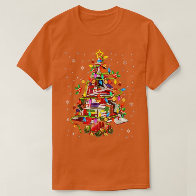 T-shirt Bibliothèque d'arbres Xmas Lumières Bibliothèque d (Design devant)