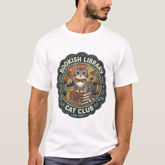 T-shirt Bibliothèque livresque Chat POD Vector Art - Bibli (Devant)