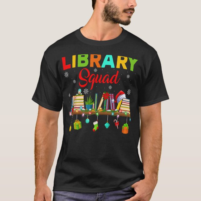 T-shirt Bibliothèque Squad Bookworm Xmas Lights Librairie (Devant)