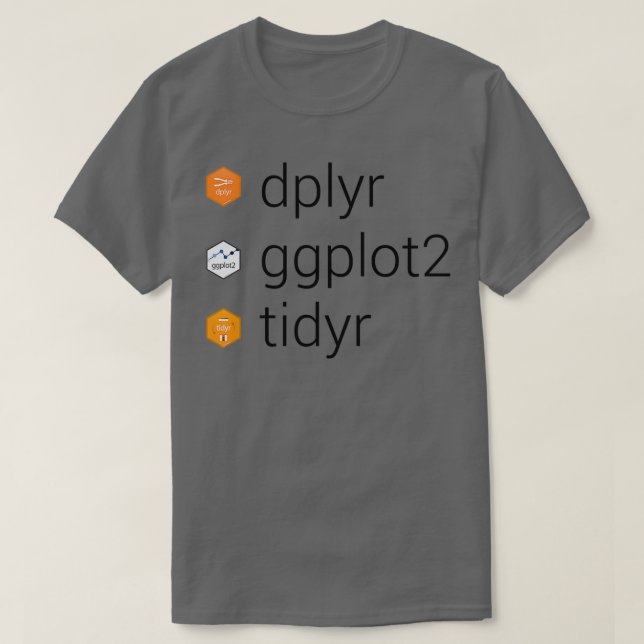 T-shirt Bibliothèque Tidyverse dplyr ggplot2 tidyr (Design devant)