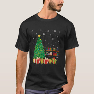 T-shirt Bibliothèque Xmas Arbre Éclairage Santa Hat Biblio