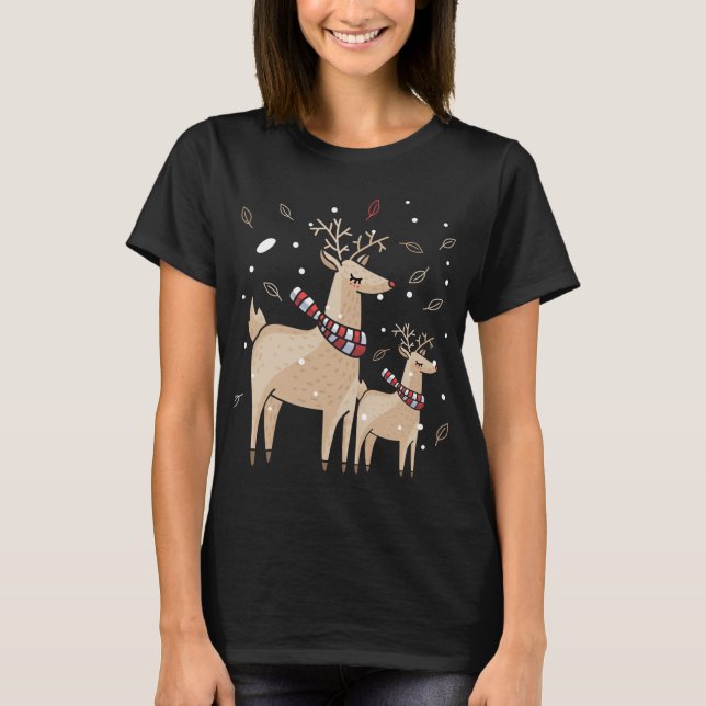 T-shirt biche de Noël, parfait pour l'automne. (Devant)