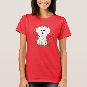T-shirt Bichon Frise avec des lumières de Noël