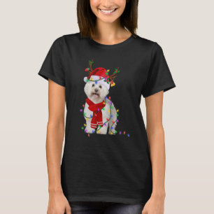 T-shirt Bichon Frise Chien arbre lumières Noël Jeu de Noël