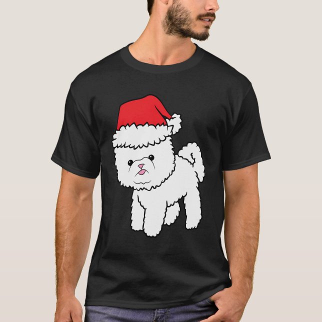 T-shirt Bichon Frise Chien avec le chapeau de Noël Bichon  (Devant)