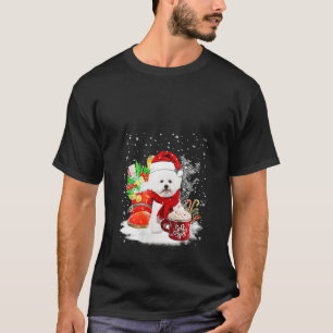 T-shirt Bichon Frise Chien Santa Hat Noël Coupe d'hiver Gi