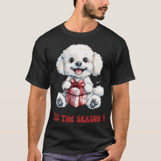 T-shirt Bichon Frise Chien tenant Noël présent