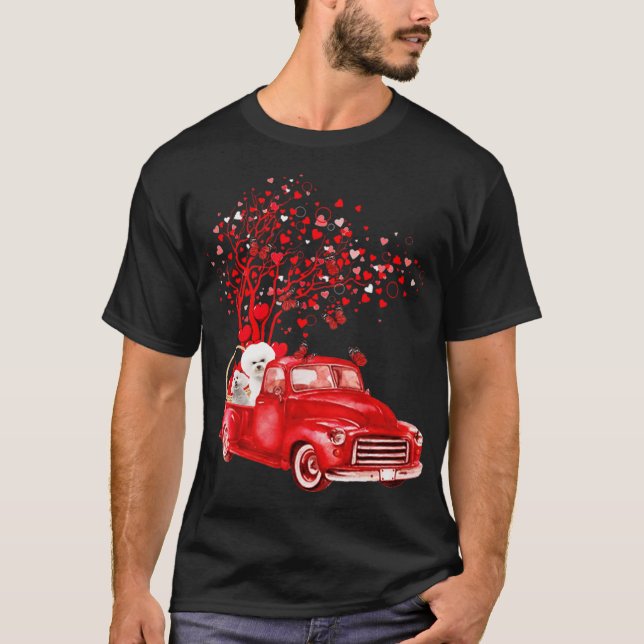 T-shirt Bichon Frise équitation Camion Rouge Valentine drô (Devant)