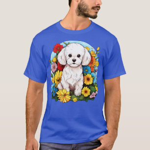 T-shirt Bichon Frise Floral Flower mignon Chien chiot colo