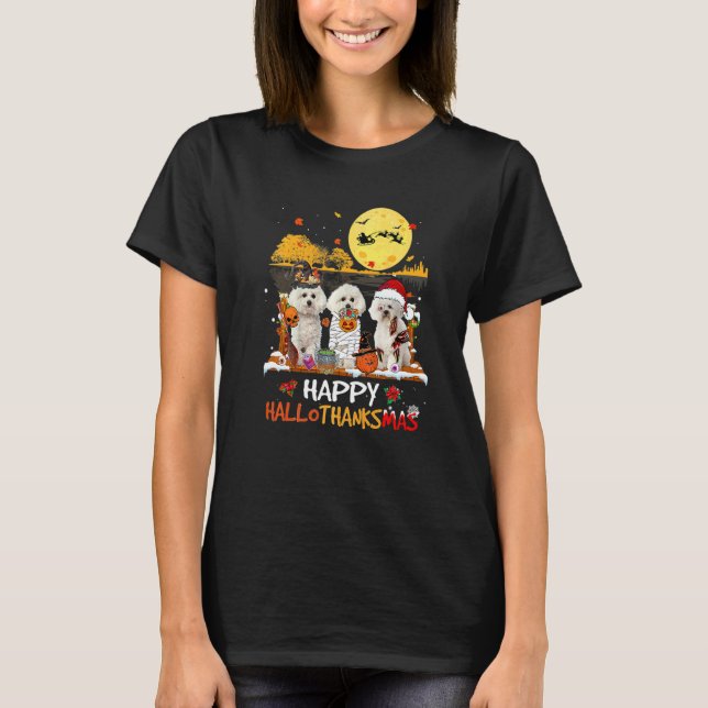 T-shirt Bichon Frise Joyeux Hallothanksmas Halloween Merci (Devant)