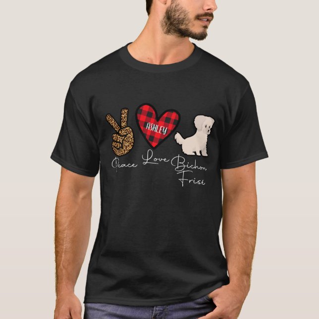 T-shirt Bichon Frisé Plaid Peace Lote Dog (Devant)