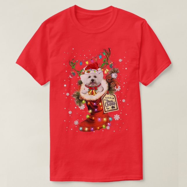 T-shirt Bichon Frise Xmas Boot Noël Sock hiver neige (Design devant)