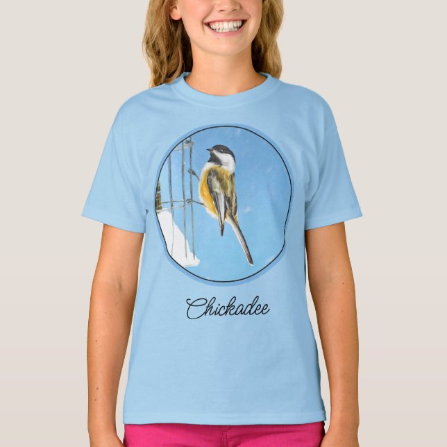 T-shirt Bickadee sur la peinture d'alimentation - Oiseau o (Devant)