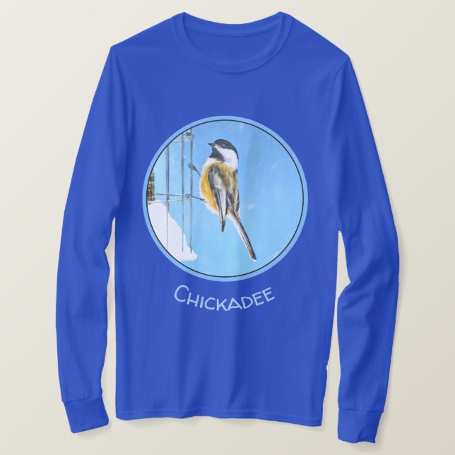 T-shirt Bickadee sur la peinture d'alimentation - Oiseaux  (Design devant)