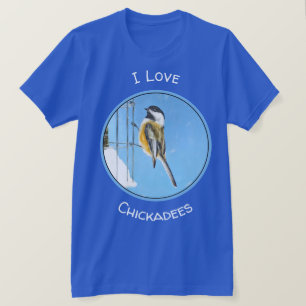T-shirt Bickadee sur la peinture d'alimentation - Oiseaux