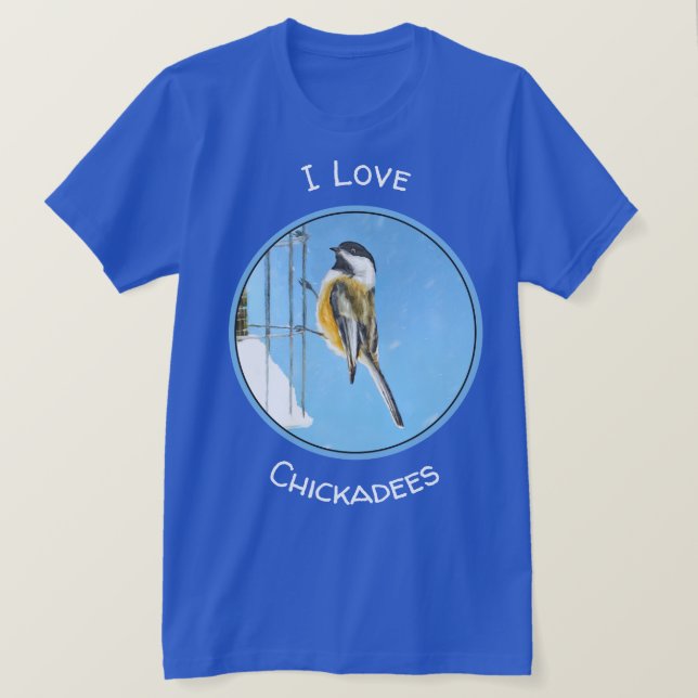 T-shirt Bickadee sur la peinture d'alimentation - Oiseaux  (Design devant)