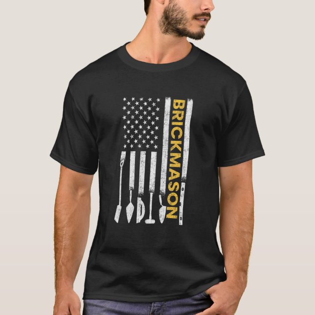 T-shirt Bicklayer American Flag Brickmason Brick Masony (Devant)
