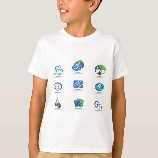 T-shirt Bicycle Racing Icons Blue and Green Sport (Devant)