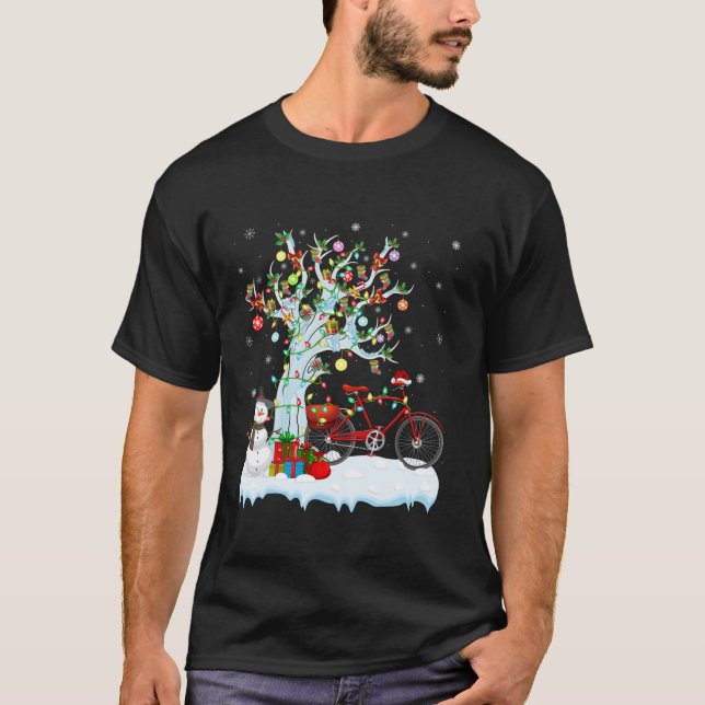 T-shirt Bicycle Xmas Éclairage Arbre Santa Hat Bicycle Chr (Devant)
