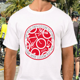 T-shirt Bicyclette de texte personnalisé rouge