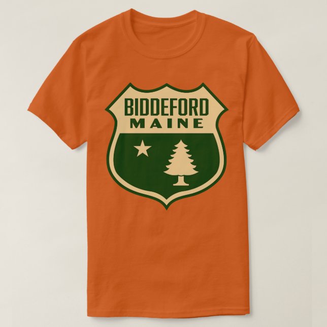 T-shirt Biddeford Maine Retro Pine Tree Shield Tan (Design devant)