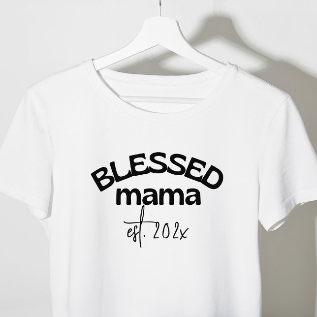 T-shirt Bienheureuse Mama Année de fondation Noir Blanc (Créateur téléchargé)