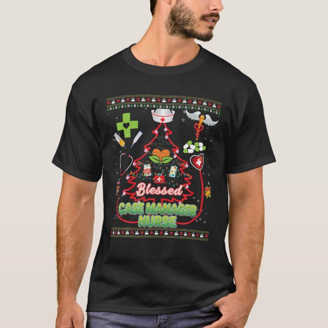 T-shirt Bienheureux Coque Manager Infirmière sapin de Noël (Devant)