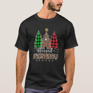 T-shirt Bienheureux maman léopard de Noël Pine Arbre Rouge