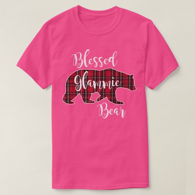 T-shirt Bienheureux Ours De Glammie Rouge Tartan Plaid Gra (Design devant)
