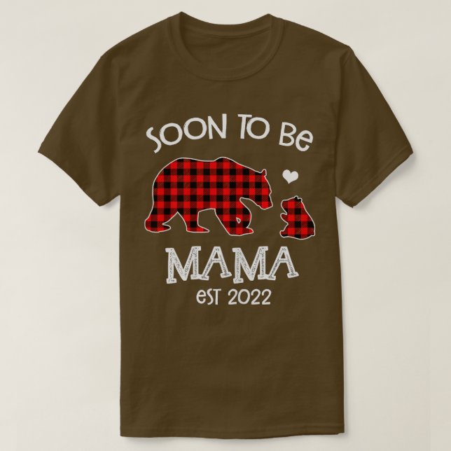 T-shirt Bientôt être Mama est 2022 rouge plaid ours (Design devant)