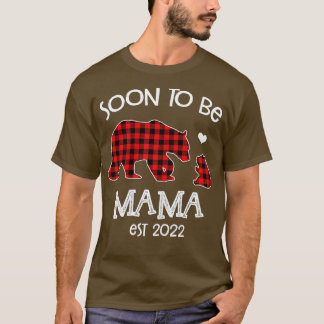 T-shirt Bientôt être Mama est 2022 rouge plaid ours