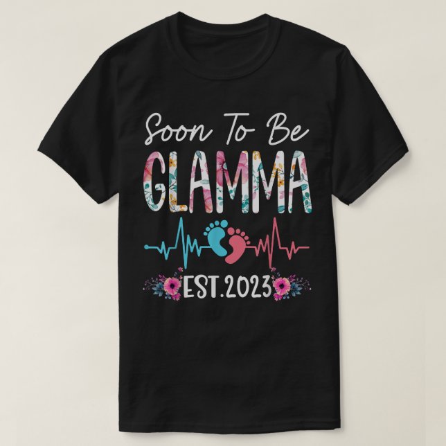 T-shirt Bientôt Glamma 2023 Fête des mères Noël d'abord (Design devant)