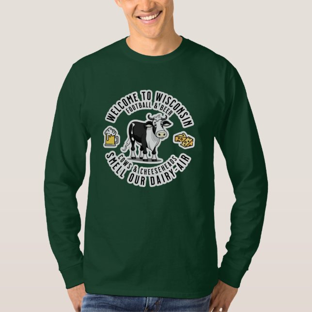 T-shirt Bienvenue au Wisconsin, Sentez notre air laitier (Devant)