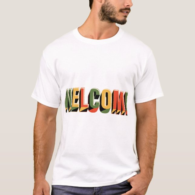 T-shirt Bienvenue, conception de typographie 3D rétro. (Devant)