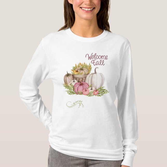 T-shirt Bienvenue Fleurs Citrouilles Automne (Devant)