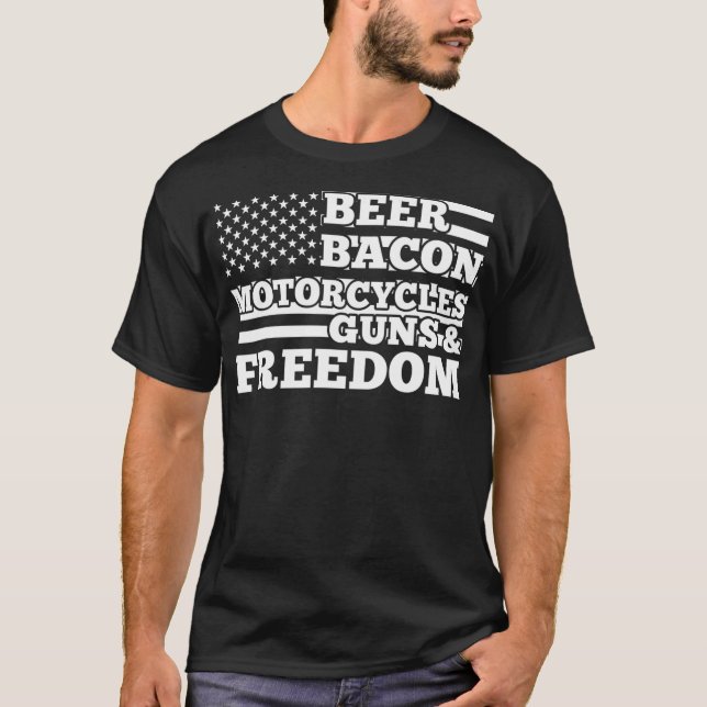 T-shirt Bière Bacon Motorcycles Armes et liberté Corps jui (Devant)