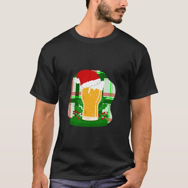 T-shirt Bière de Noël moche Père Noël Holly Plaid Funny (Devant)
