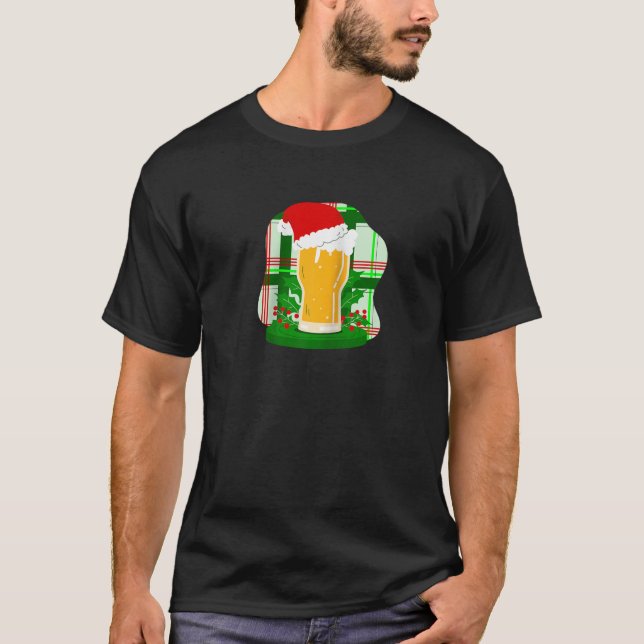 T-shirt Bière de Noël moche Père Noël Holly Plaid Funny (Devant)