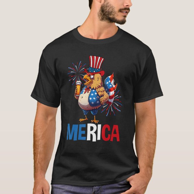T-shirt Bière de poulet Joyeux patriotique 4 juillet améri (Devant)