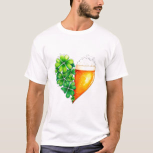 T-shirt Bière en forme de coeur et trèfle chanceux