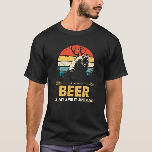 T-shirt Bière Est Mon Esprit Animal Ours Deer Boire Pub Re (Devant)