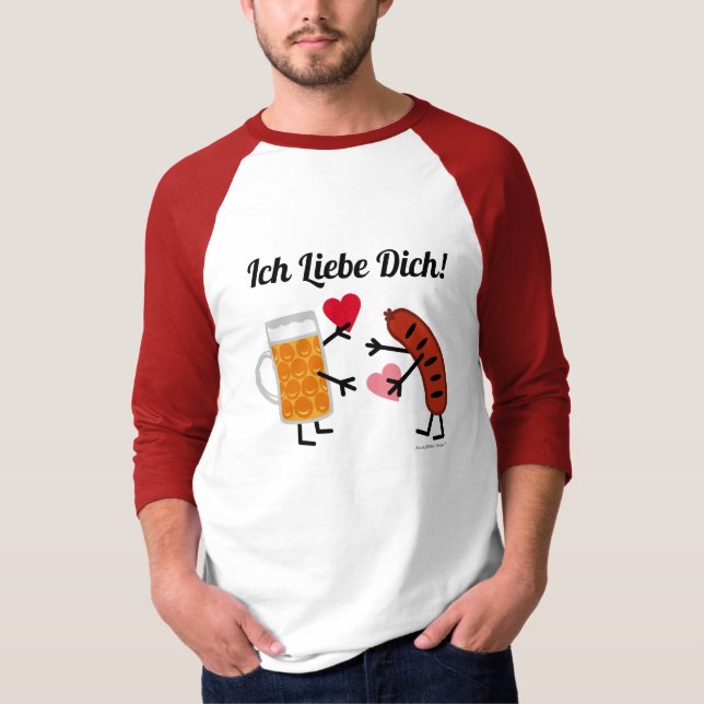 T-shirt Bière et bratwurst - Ich Liebe Dich ! (Je t'aime) (Devant)